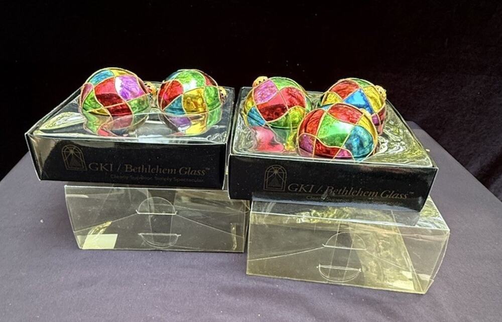 GKI Bethlehem Glass Colorful Christmas Ornaments In Boxes EUC